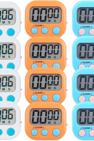 12 Pack Small Digital Kitchen Timer Magnetic Back and ON/Off Switch,Minute Second Count Up Countdown（White,Blue,Orange