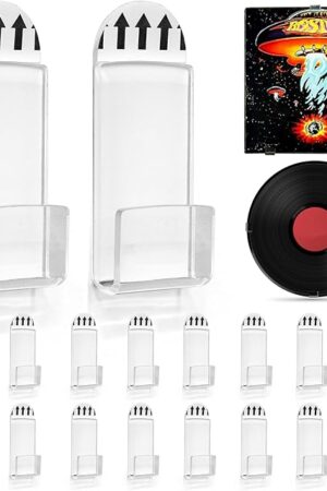 Vinyl Record Wall Mount,18 PCS Acrylic Vinyl Record Holder Self Adhesive Clear Vinyl Display Shelf No Drill Vinyl Storage Shelves for Album Covers Display and Home Wall Decoration