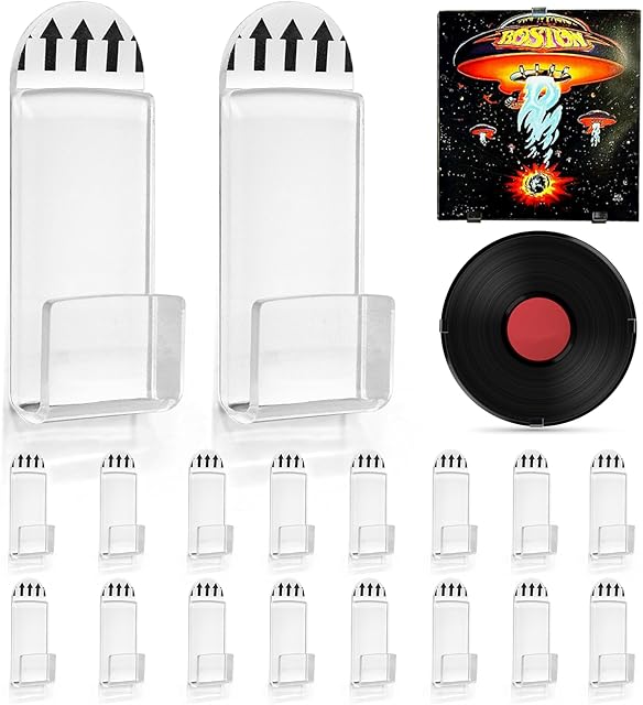 Vinyl Record Wall Mount,18 PCS Acrylic Vinyl Record Holder Self Adhesive Clear Vinyl Display Shelf No Drill Vinyl Storage Shelves for Album Covers Display and Home Wall Decoration