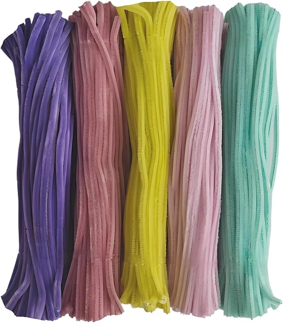 The 500 Pcs Pipe Cleaners Craft,5 Assorted Colors Pipe Cleaners Bulk, Chenille Stems for DIY Flower Making Kit with Floral Wires, Gardening Tape,Stamen& Ribbon (1)