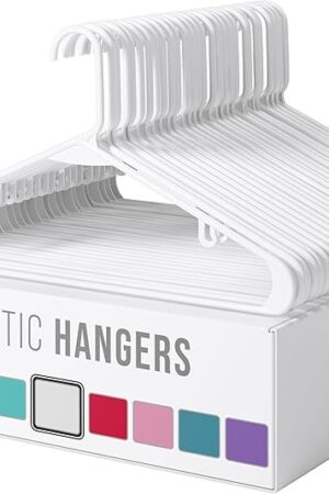 Clothes Hangers Plastic 20 Pack - White Plastic Hangers - Makes The Perfect Coat Hanger and General Space Saving Clothes Hangers for Closet - Percheros Ganchos para Colgar Ropa Hangars