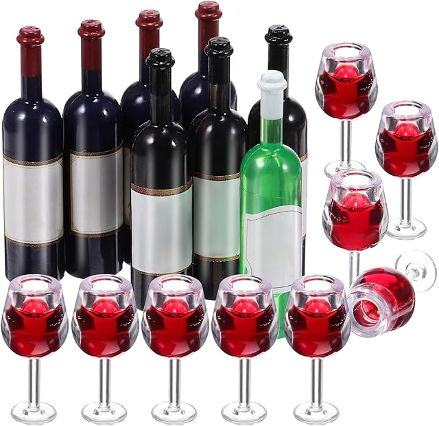 The NUOBESTY Mini Bottles 18Pcs Dollhouse Champagne Set Miniature Red Wine Bottle Mini Cocktail Glasses Drink Cups for Dollhouse Decoration Mini Wine Bottles