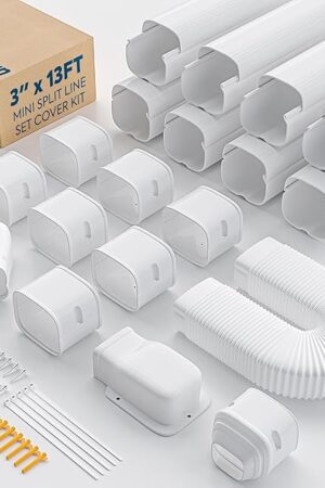 3" 13Ft Mini Split Line Set Cover with Flexible Duct, Upgrade PP Decorative Minisplit Lineset Cover Kit, Paintable for Mini Split, Air Conditioner, Central AC, HVAC and Heat Pumps, White