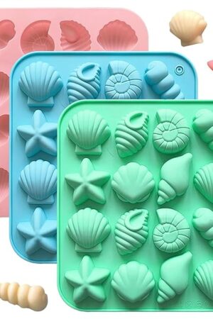 3Pcs Seashell Chocolate Silicone Molds, Ocean Themed Cake Baking Molds for Chocolate Candy Fondant Cupcake Cookie Dessert DIY Cake Decoration Suppies