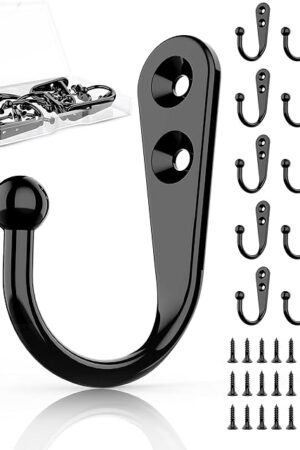 15Pcs Black Wall Mounted Coat Hooks, Hanger Hook with 30 Pieces Screws for Hanging Hat, Towel, Key, Robe, Coats, Scarf, Bag, Cap, Coffee Cup, Mugs