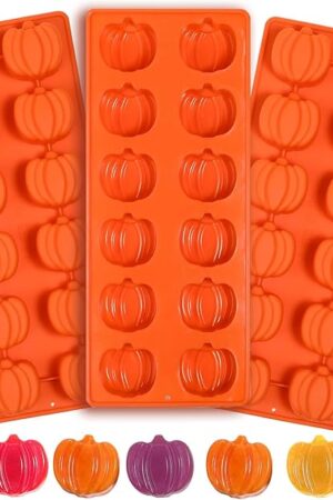Webake Pumpkin Chocolate Mold 3 PCS Silicone Chocolate Mold 12 Cavity Autumn Candy Mold for Baking Cake Decoration Thanksgiving Muffin Cake Soap Candle Cookies