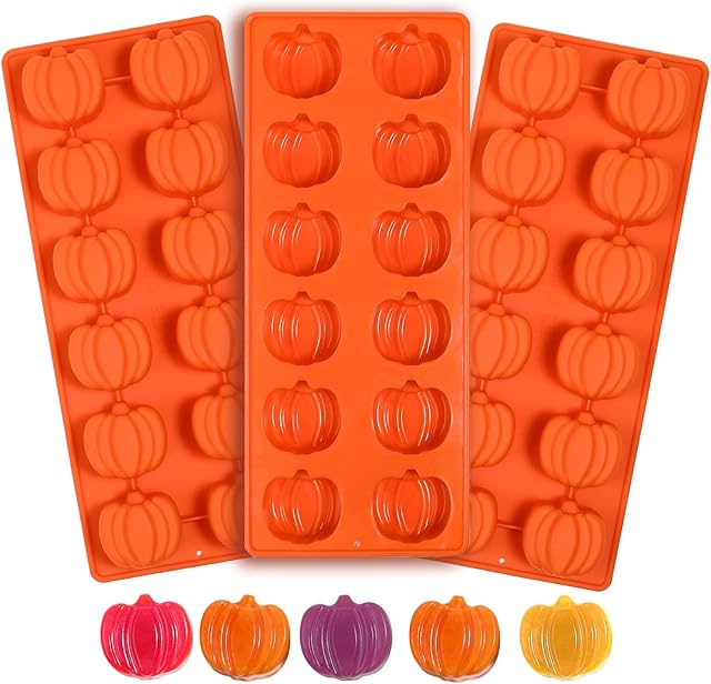 Webake Pumpkin Chocolate Mold 3 PCS Silicone Chocolate Mold 12 Cavity Autumn Candy Mold for Baking Cake Decoration Thanksgiving Muffin Cake Soap Candle Cookies