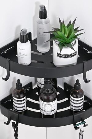 DUFU Adhesive Corner Shower Caddy Shower Shelf No Drilling Aluminum 2 Pack Black