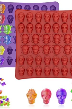 2-Pack 44-Cavity Skull Silicone Molds with 2 Droppers for Chocolate, Candy, Jelly, Ice Cube, Dog Treats