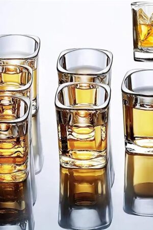 6 Pack Heavy Base Shot Glasses Set, 2.2 oz Clear Tequila Square Shot Glass Bulk, Espresso Shot Glass for Vodka, Whiskey, Tequila, Espressos, Spirits & Liquors