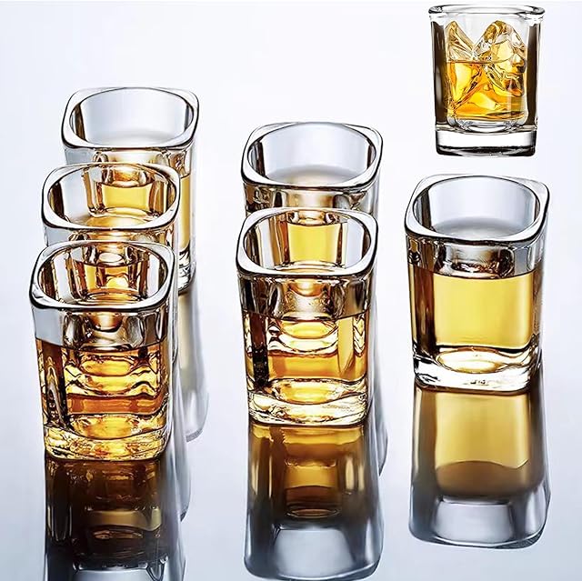 6 Pack Heavy Base Shot Glasses Set, 2.2 oz Clear Tequila Square Shot Glass Bulk, Espresso Shot Glass for Vodka, Whiskey, Tequila, Espressos, Spirits & Liquors