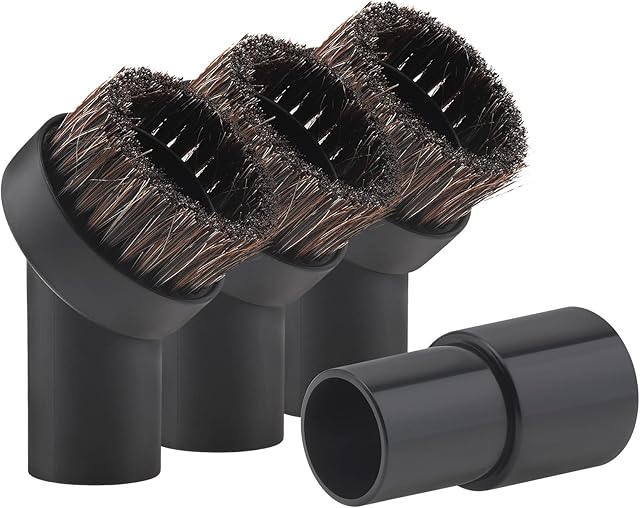Vacuum Brush Horse Hair Vacuum Attachment Round Dust Brush with Universal Connector, 1.25 Inch Brush Replacement with 1.25 to 1.37 Inch Vacuum Hose Adapter Tool for Standard Hose