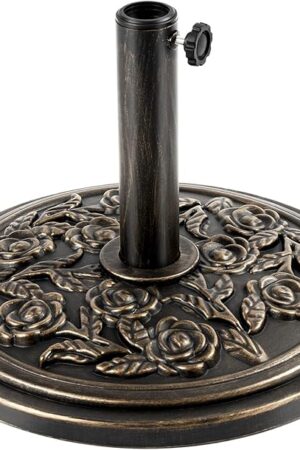 18 Inch Cast Stone w/Resin Shell Patio Umbrella Base, Bronze