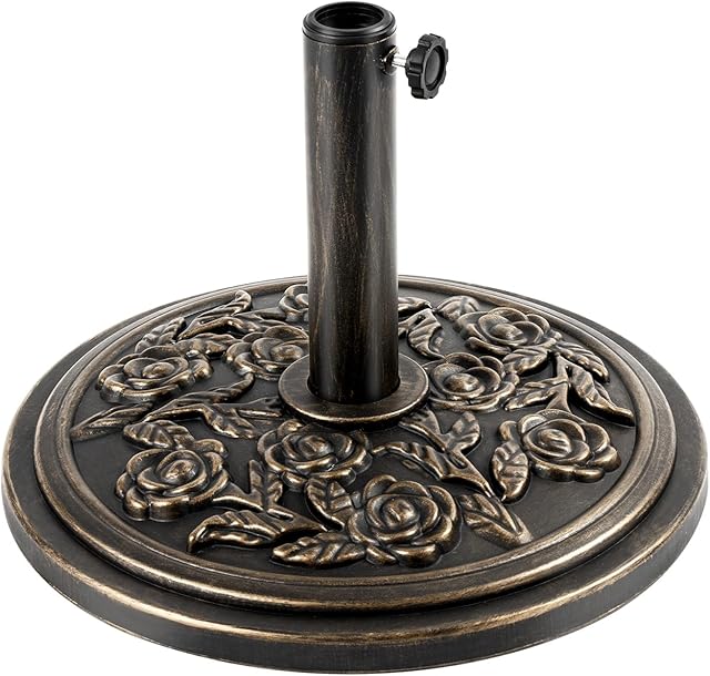 18 Inch Cast Stone w/Resin Shell Patio Umbrella Base, Bronze