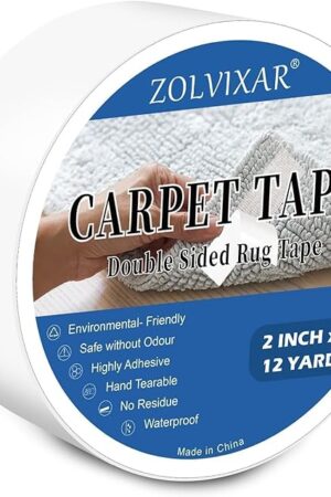 Double Sided Carpet Tape to Fasten Area Rug Edges 2 Inch x 12 Yards, Removable Residue-Free Rug Tape, Heavy-Duty Non Slip Rug Gripper for Living Room, Bathroom, Office to Hardwood, Ripped by Hand