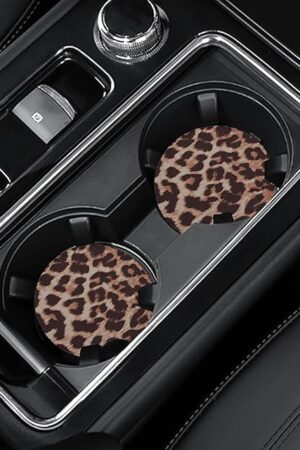 4 Pack Leopard Print Car Coasters, 2.75 Inch Cup Holder Pads for Women - Neoprene Mat for Car Cup Holders