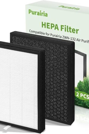 Air Purifier Filter Replacement for ZWN-132, H13 Ture HEPA Air Filter with Activated Carbon Filters Easy to Install for Smoke Pollen Dander Hair Smell (2 Pack)