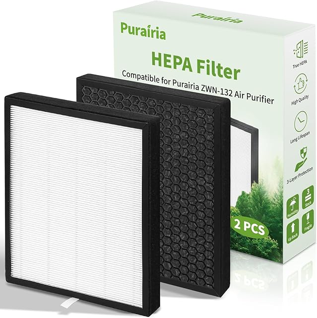 Air Purifier Filter Replacement for ZWN-132, H13 Ture HEPA Air Filter with Activated Carbon Filters Easy to Install for Smoke Pollen Dander Hair Smell (2 Pack)