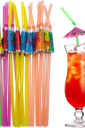 BLUE TOP 100pcs Umbrella Drink Straws 9.45 Inch Assorted Colors, Fancy Mini Paper Umbrella Drink for Cocktail,Milkshake,Juice,Great for Valentine's Day Beach Party,Hawaiian Party,Luau Party,Bar