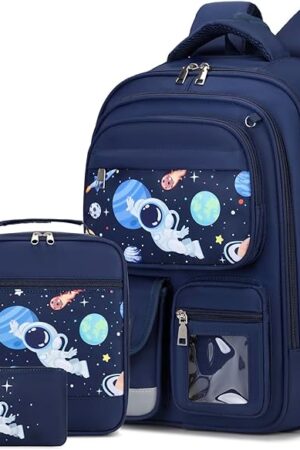 3PCS School Backpack for Boys, Boys Backpack with Lunch Box Pencil Case, Cool Space Astronaut Backpacks for Boy, Schoolbag Bookbag for Kindergarten Elementary Middle High School