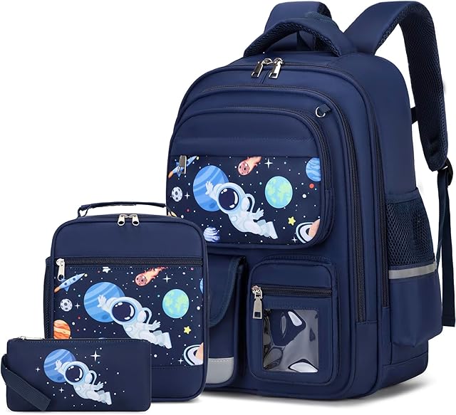 3PCS School Backpack for Boys, Boys Backpack with Lunch Box Pencil Case, Cool Space Astronaut Backpacks for Boy, Schoolbag Bookbag for Kindergarten Elementary Middle High School