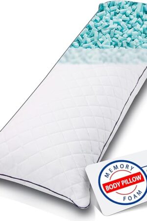 Body Pillow, Cooling Memory Foam Body Pillows for Adults Sleeping, Long Pillow for Bed, Big Large Firm Full Body Pillow for Side Sleeper, 20x54 Inch, White
