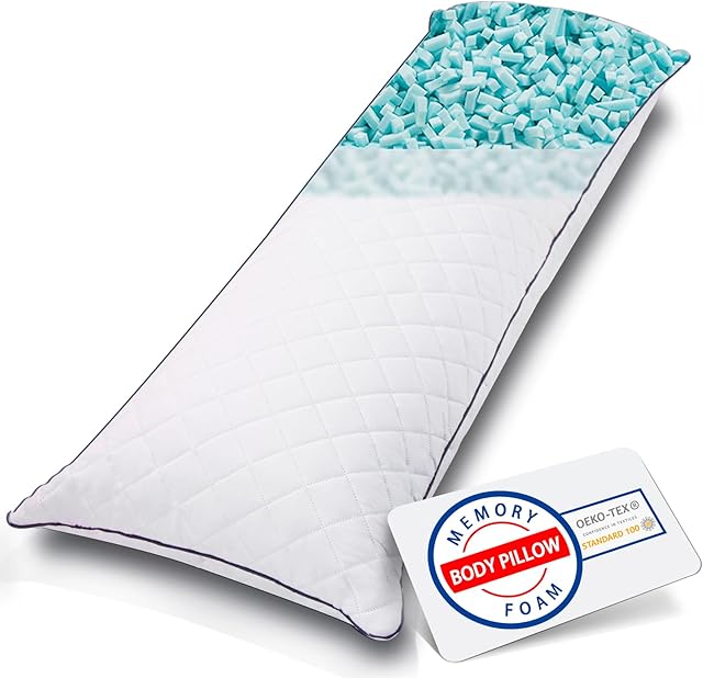 Body Pillow, Cooling Memory Foam Body Pillows for Adults Sleeping, Long Pillow for Bed, Big Large Firm Full Body Pillow for Side Sleeper, 20x54 Inch, White