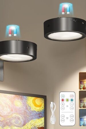 Brightown 2-Pack Picture Lights for Wall, Magnetic Art Display Picture Lights with Remote, 3 Lighting Modes Battery Operated Picture Light, Dimmable & Timer Art Wall Lights for Pictures, Black