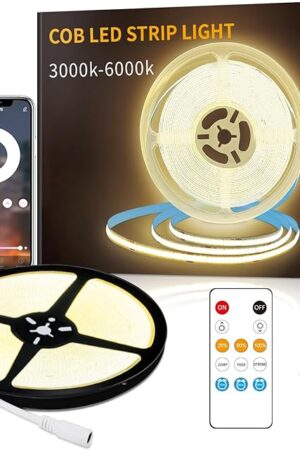 COB LED Strip Lights 32.8ft,3000K DC 24V Dimmable Warm White Flexible LED Rope Lights for Bedroom,with Remote and app Control LED Lights Strip for Living Room, Shelf, Cabinet