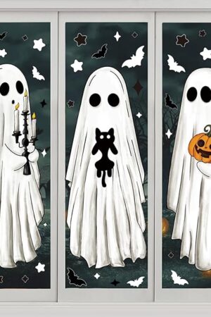 3 Sheets Halloween Large Ghosts Window Clings,Bats Black Cat Spooky Pumpkin Window Stickers for Halloween Home Holiday Party Store Glass Decoration