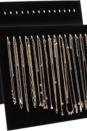 2 Pack Jewelry Display for Selling, Black Velvet Boutique Necklace Stands Boards with Hooks for Pop Up Shop (15 x 12 x 4.5 In)