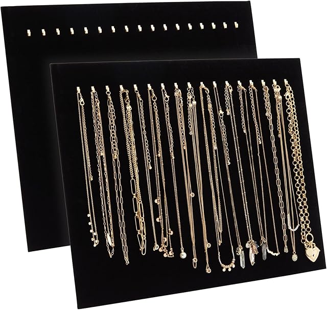 2 Pack Jewelry Display for Selling, Black Velvet Boutique Necklace Stands Boards with Hooks for Pop Up Shop (15 x 12 x 4.5 In)