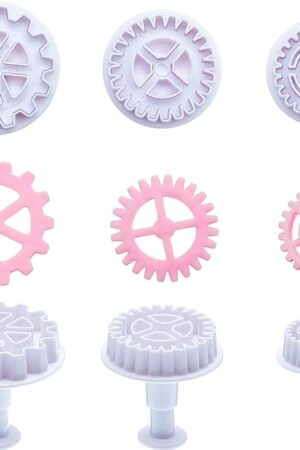 Boao 6 Pieces Gear Cookie Cutters Steampunk Fondant Molds Cogs Mold Clock Wheel Plunger Cutter for Cake Decoration Gingerbread Cookie Polymer Clay Crafting Project