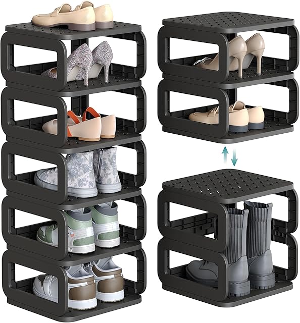 SONGMICS Shoe Rack, Shoe Organizer, 6 Shelves, Shoe Storage, Narrow Shoe Shelf, Open Shelf for Entryway, Living Room, Bathroom, Space-Saving, Ink Black ULPC037B01