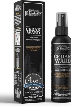 Dr. Killigan’s CedarWard Spray - 4 fl. oz. - Natural Cedar Oil Formula Restores Scent to Cedarwood Accessories, Closets, Drawers, Trunks, Chests, Pest and Moth Repellent for Clothes