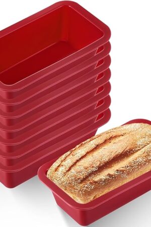 8 Pcs Silicone Mini Loaf Pan Silicone Bread Loaf Pan Rectangle Baking Molds Non Stick for Mini Cake, Homemade, Bread and Meatloaf, Red 6.1 x 3.3 x 1.8 Inch