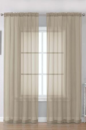 Chyhomenyc Taupe Sheer Curtains 84 Inches Long 2 Panels Set- Light Filtering Curtains for Bedroom, Soft Airy Voile Rod Pocket Living Room Window Drapes, 42Wx84L Inches, 2 PCS