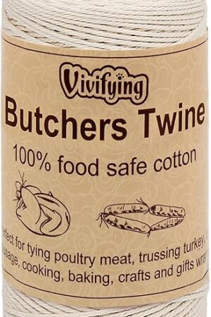 Vivifying Butchers Twine, 328 Feet 3Ply Cotton Bakers Twine, Food Safe Cooking String for Tying Meat, Making Sausage, Trussing Turkey, Roasting and Packing (Beige)