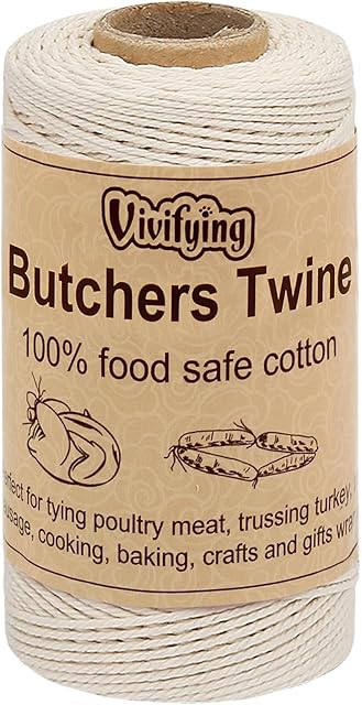Vivifying Butchers Twine, 328 Feet 3Ply Cotton Bakers Twine, Food Safe Cooking String for Tying Meat, Making Sausage, Trussing Turkey, Roasting and Packing (Beige)