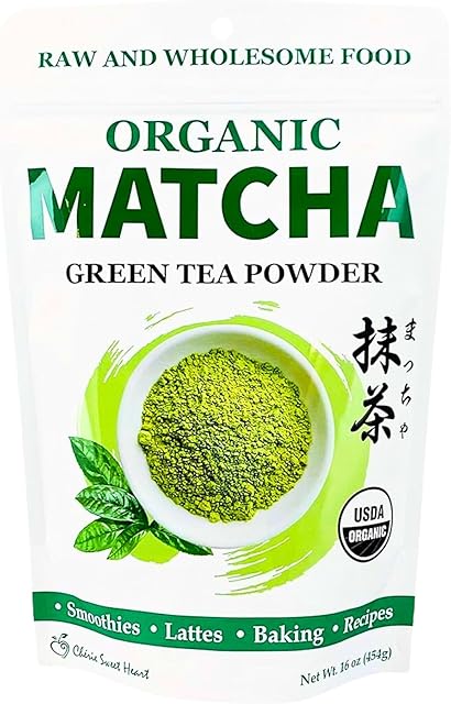 Cherie Sweet Heart Organic Matcha Green Tea Powder - Premium Culinary Grade, Authentic Japanese Origin, Antioxidant-Rich, Gluten-Free, Vegan – Perfect for Lattes, Cooking, Baking & Smoothies – 16oz Resealable Bag