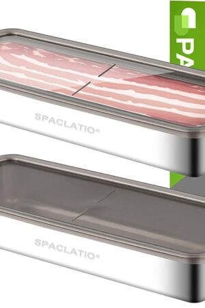Bacon Container for Refrigerator, 1 Pack 304 Stainless Steel Airtight Deli Meat Storage Containers with Lids for Fridge, Dishwasher Safe Food Storage Fruit Storage Containers(46 OZ)
