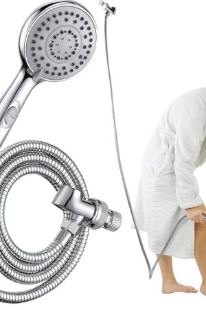 Vive Hand Held Shower Head with Long Hose - Detachable 2 in 1 Universal High Pressure Handheld Adapter - Chrome Finish with Large Waterfall Rainfall (‎Chrome)