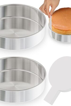 8 Inch Round Cake Pans Set of 2, Nonstick Stainless Steel Baking Pans Set with 100PCS Parchment Papers, Durable Birthday Christmas Circle Layer Cake Pans, Cake Pans Sets for Baking, Dishwasher Safe