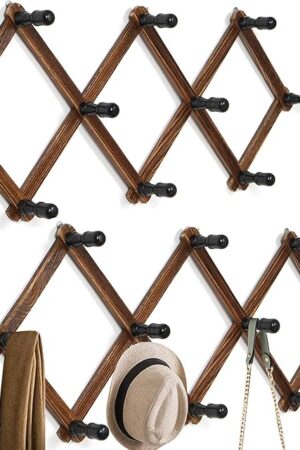 WGFKVAS Wall Mounted Wooden Coat Rack with 10 Peg Hooks
