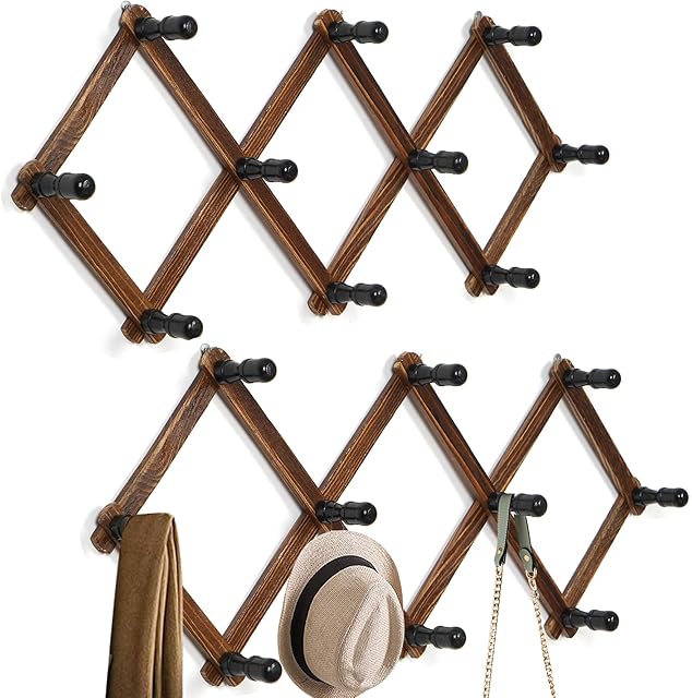 WGFKVAS Wall Mounted Wooden Coat Rack with 10 Peg Hooks