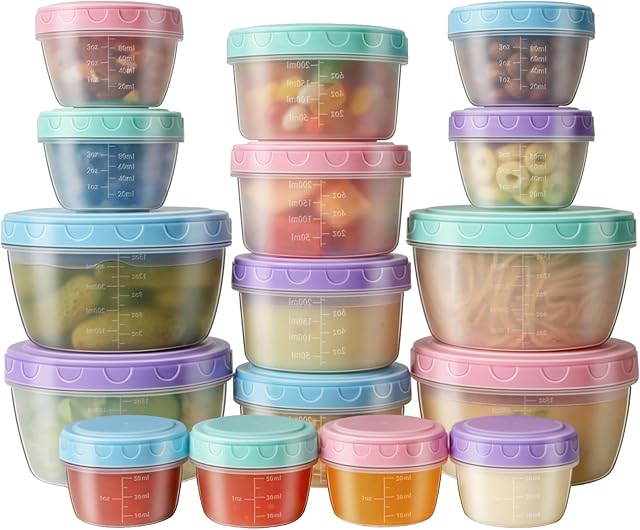 16 PCS Freezer storage Containers with Lids, Reusable BPA Free Plastic Soup Jars, Leakproof Salad Dressing Container to Go, Dishwasher & Microwave Safe Food Storage Containers for Lunch Meal Prep