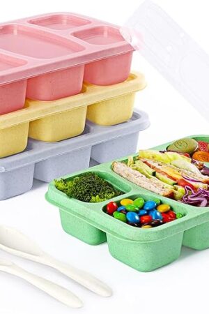 Bento Boxes Adult Lunch Containers 4 Pack, 5 Compartment Reusable Lunchable Containers for Kids, Stackable Snack Box With XXL Space for Sandwiches,Meal Prep for School, Work, and Travel