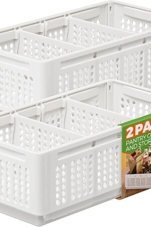 2PACK Pantry Organizers and Storage - Kitchen Storage Organization with 3 Compartments for Kitchen Cabinet, Pantry, Shelf, Drawer, Fridge, Bathroom, Medium Cabinet Organization, White