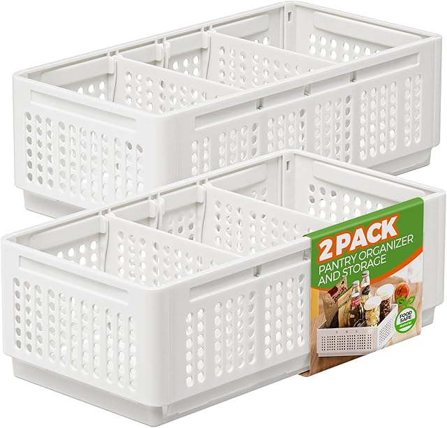 2PACK Pantry Organizers and Storage - Kitchen Storage Organization with 3 Compartments for Kitchen Cabinet, Pantry, Shelf, Drawer, Fridge, Bathroom, Medium Cabinet Organization, White
