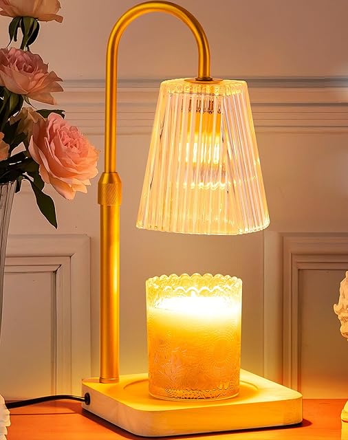 Candle-Warmer-Lamp-Timer-Adjustable-Height-Wax-Melt Electric Light Warming Dimmable Top Melter Heater For Melting Heating Small Jar Candles Gifts Women Mom Birthday Home Desk Decor w/ 2 Bulbs